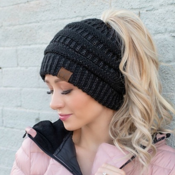 Gray Confetti Messy Bun Beanie - Picture 3 of 4